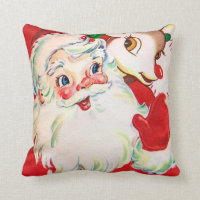 Vintage retro Santa deer Christmas decor pillow