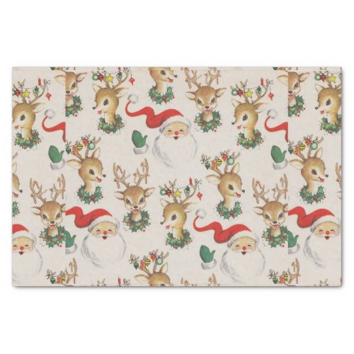 Vintage Retro Santa Deer Design Tissue Paper