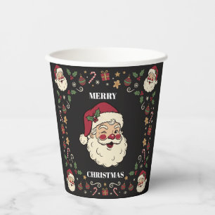 Vintage Retro Santa Merry Christmas Paper Cups