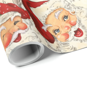 Vintage Retro Santa Mini Red Christmas Wrapping Paper