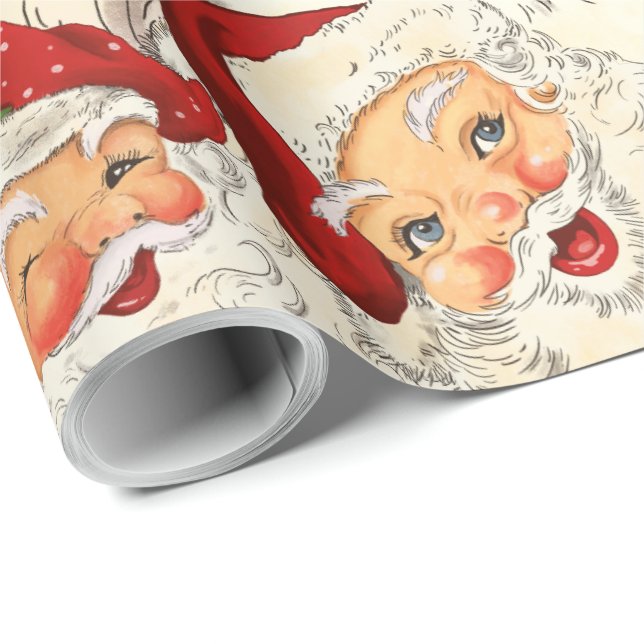Vintage Retro Santa Mini Red Christmas  Wrapping Paper (Roll Corner)