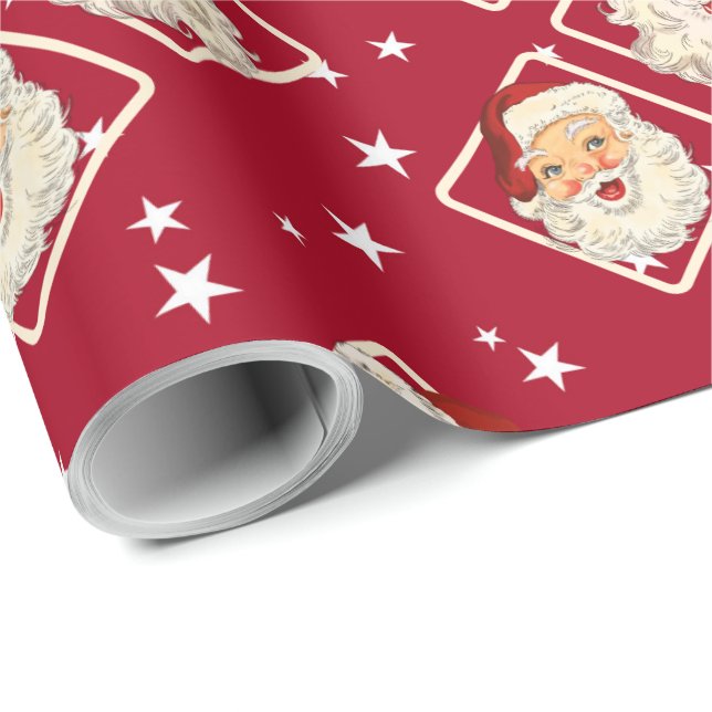 Vintage Retro Santa Mini Red Christmas Wrapping Paper (Roll Corner)