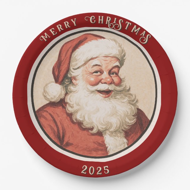 Vintage Retro Santa  Paper Plates (Front)