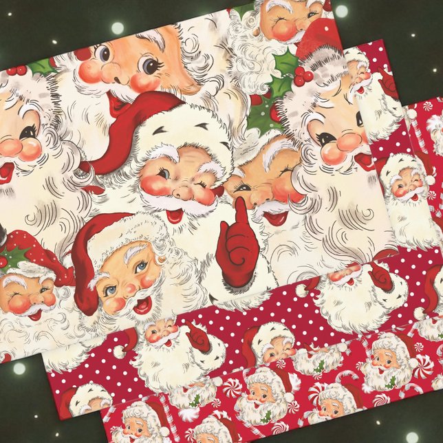 Vintage Retro Santa Red Christmas Wrapping Paper Sheets (Creator Uploaded)