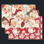Vintage Retro Santa Red Christmas Wrapping Paper Sheets<br><div class="desc">Check out this fun vintage retro Santa design.  Featuring three designs with the rosy cheeked rogue!  Candy canes,  polka dots and festive Christmas fun.</div>