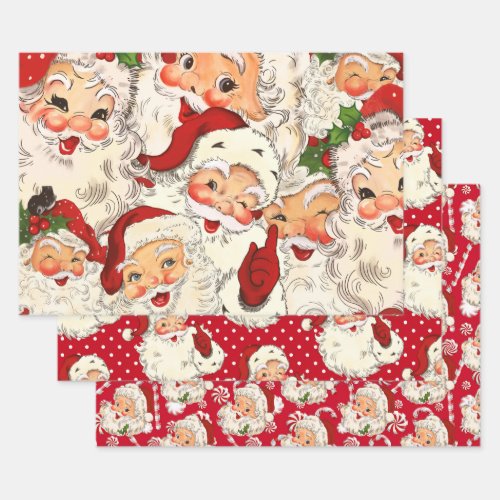 Vintage Retro Santa Red Christmas Wrapping Paper Sheets