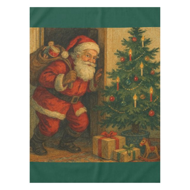 Vintage/retro Santa visiting at Christmas  Tablecloth (Front)