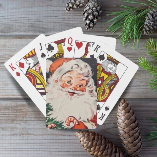 Vintage Retro Santa with Candy Cane Christmas Poker Cards