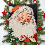 Vintage Retro Santa with Candy Canes Christmas Holiday Postcard<br><div class="desc">This mid-century vintage Christmas card features a jolly Santa Claus holding a candy cane with a glimpse of a Christmas tree decorated with candy canes in the corner.</div>