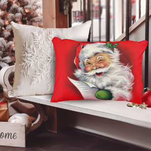 Vintage Retro Santa With List Christmas Accent Pillow