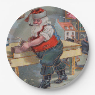 Vintage Retro Santa's Christmas Toy Workshop Paper Plates