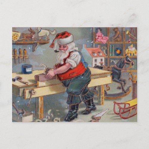 Vintage Retro Santas Christmas Toy Workshop Postcard