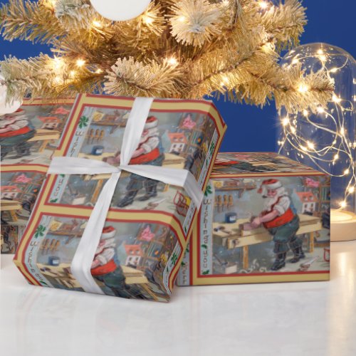 Vintage Retro Santas Christmas Toy Workshop Wrapping Paper