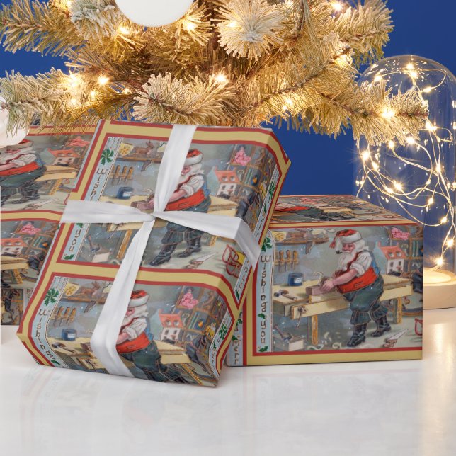 Vintage Retro Santa's Christmas Toy Workshop Wrapping Paper (Holidays)