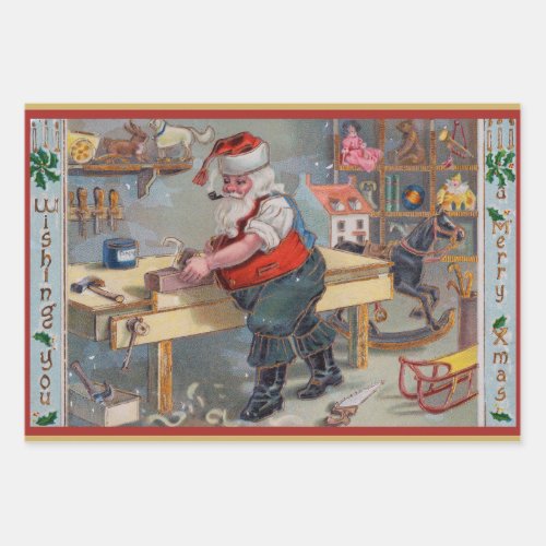 Vintage Retro Santas Christmas Toy Workshop Wrapping Paper Sheets