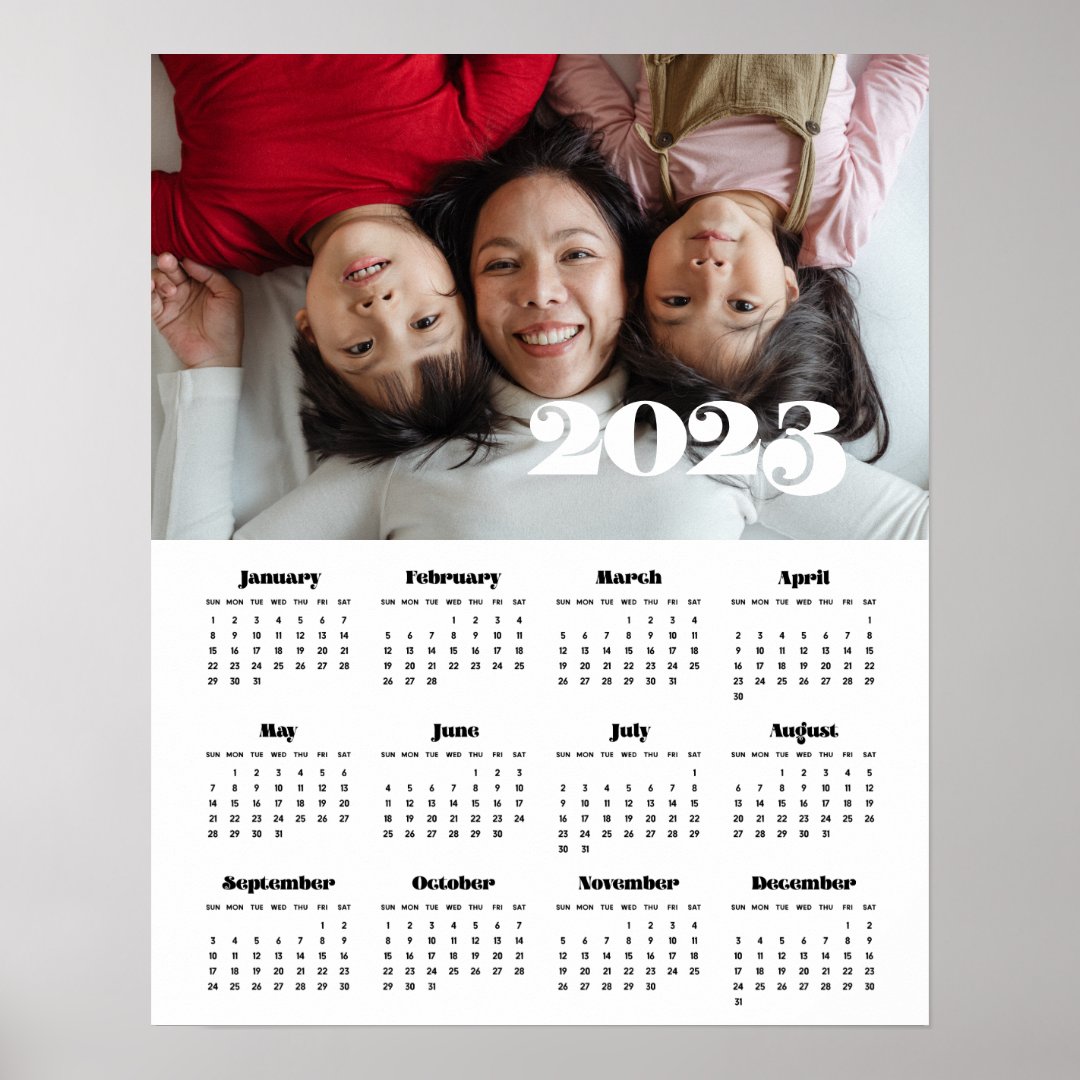 Vintage retro script 2023 photo calendar poster | Zazzle