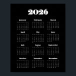 Vintage retro script 2026 Black Calendar Poster<br><div class="desc">A vintage style poster calendar for the year 2026 with a retro script font and a dark background.</div>