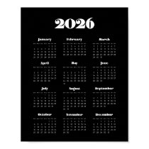 Vintage retro script 2026 Black Calendar Poster