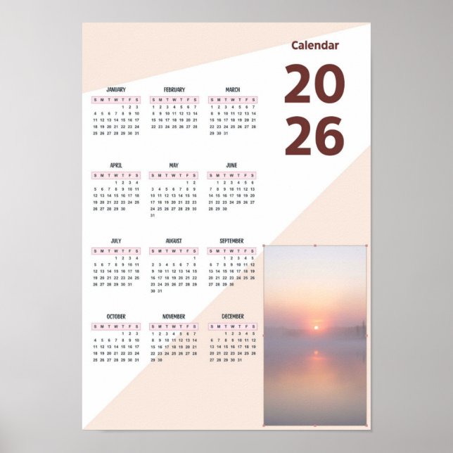 Vintage retro script 2026 Black photo calendar Poster (Front)