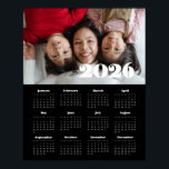 Vintage retro script 2026 Black photo calendar Poster<br><div class="desc">A retro vintage script photo calendar poster to customize with a family picture,  a perfect way to start the year 2026.</div>