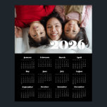 Vintage retro script 2026 Black photo calendar Poster<br><div class="desc">A retro vintage script photo calendar poster to customize with a family picture,  a perfect way to start the year 2026.</div>