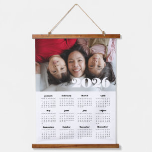 Vintage retro script 2026 photo calendar hanging tapestry