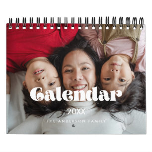 Vintage retro script 2027 family photo calendar
