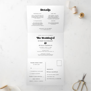 Vintage retro script All in one wedding Tri-Fold Invitation