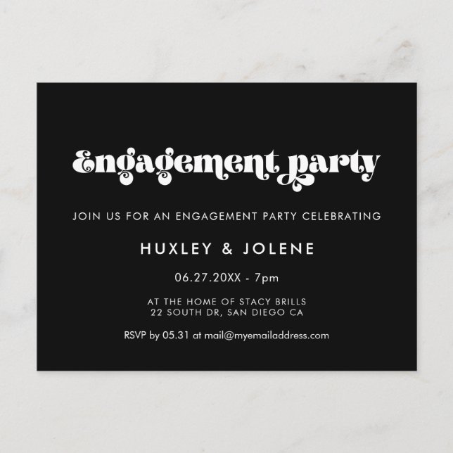 Vintage retro script Engagement party invitation Postcard (Front)
