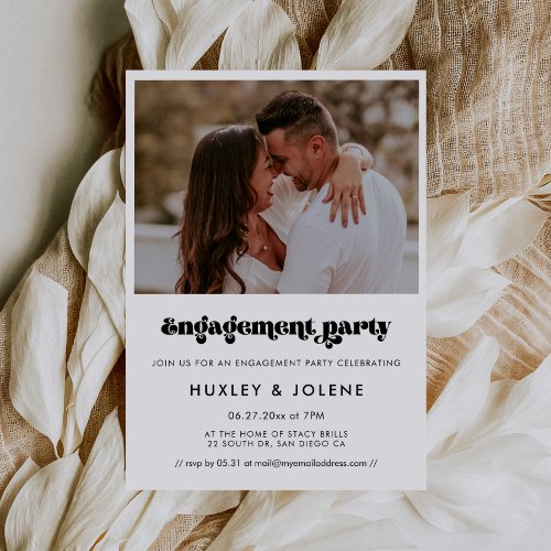 Vintage retro script engagement party photo invitation