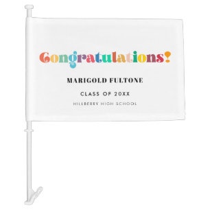 Vintage retro script graduate Congratulations Car Flag
