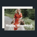 Vintage retro script Happy Hanukkah photo Holiday Card<br><div class="desc">Happy Hanukkah card! A modern typography for this winter Holiday photo cards collection. To customize with your favorite family picture. You can also easily change the color of the font or the background to your liking.</div>