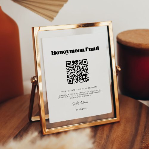 Vintage retro script Honeymoon fund QR code sign
