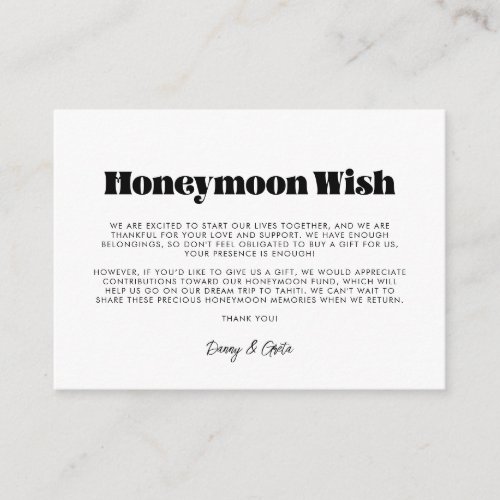 Vintage retro script Honeymoon wish Enclosure Card