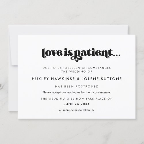 Vintage retro script Love is patient wedding card