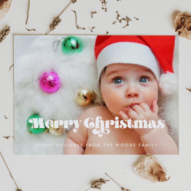 Vintage Retro Script Merry Christmas Photo Holiday Card (Creator Uploaded)