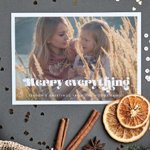 Vintage Retro Script Merry Everything Photo Holiday Card