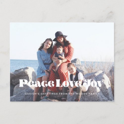 Vintage retro script Peace Love Joy Holiday photo Postcard