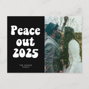 Vintage retro script Peace out 2025 New Year photo Holiday Postcard