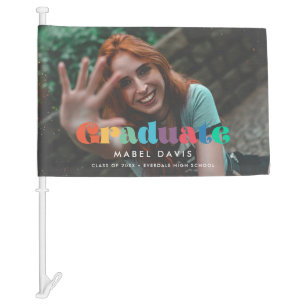 Vintage retro script Photo graduation Car Flag