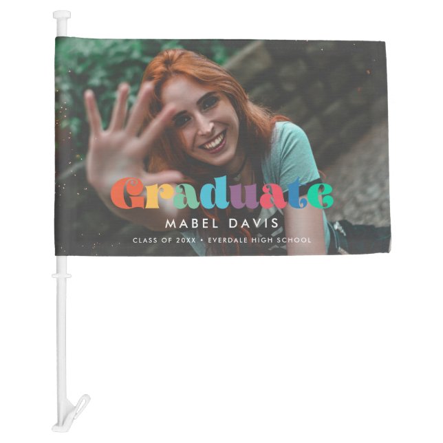 Vintage retro script Photo graduation Car Flag (Front)