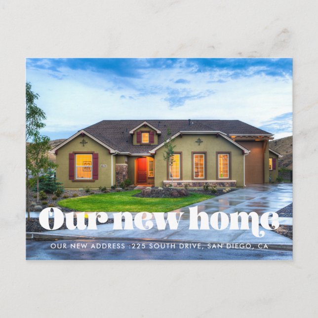 Vintage retro script photo moving announcement postcard (Front)