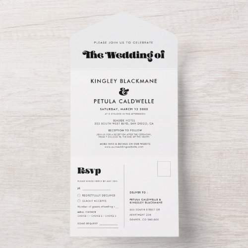 Vintage retro script wedding all in one invitation