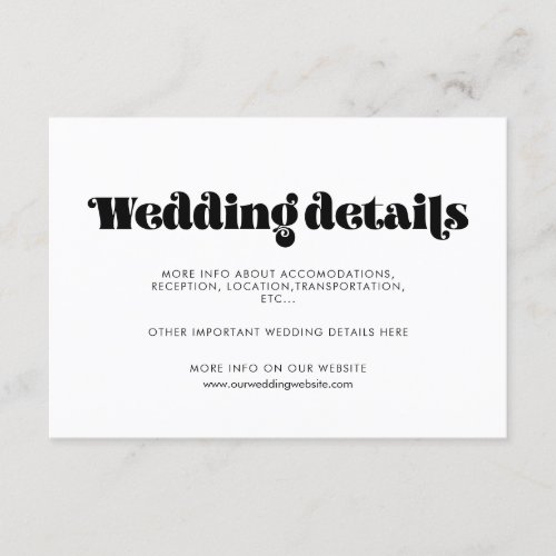 Vintage retro script wedding details card