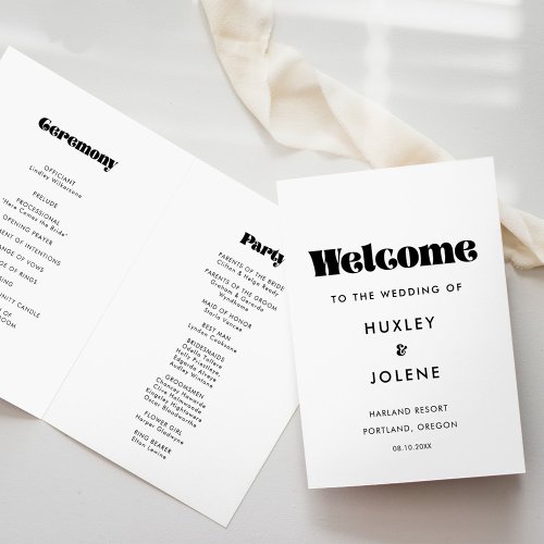 Vintage retro script wedding folded program