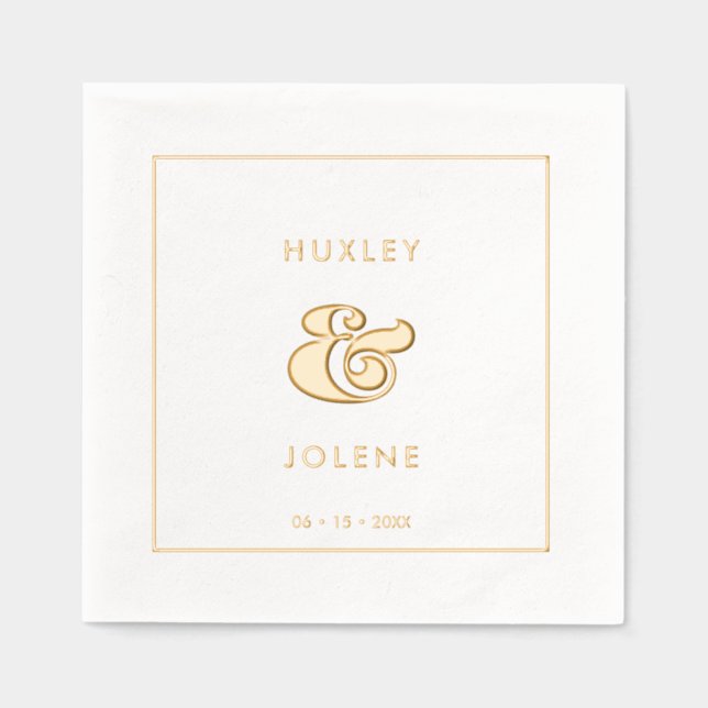 Vintage retro script wedding Gold Foil Napkins (Front)