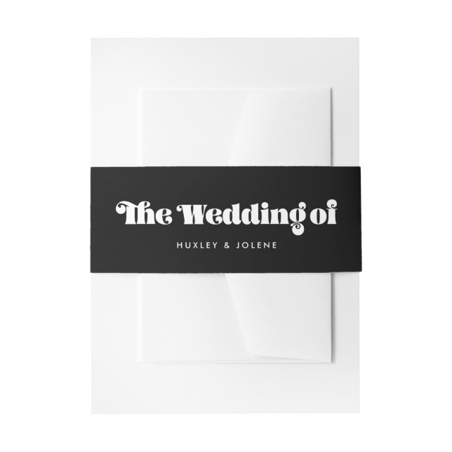 Vintage retro script wedding invitation belly band (Front Example)