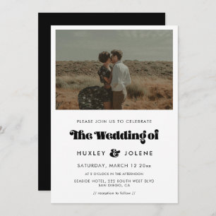 Vintage retro script wedding photo invitation