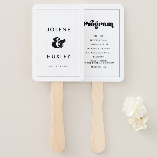 Vintage retro script wedding program hand fan