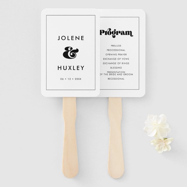 Vintage retro script wedding program hand fan (Front and Back)
